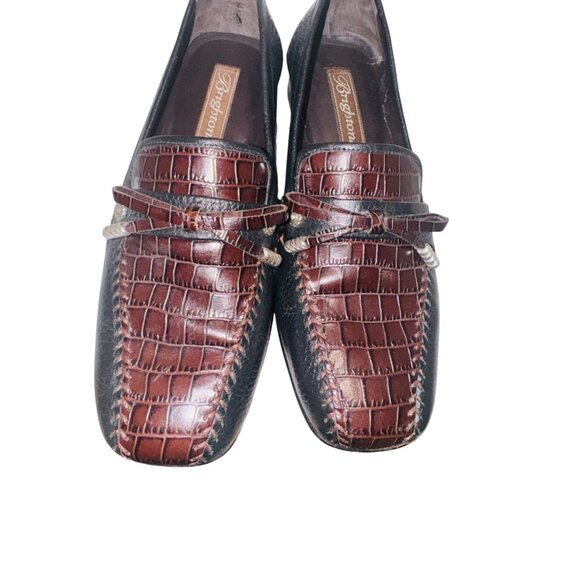 Brighton Brown Kent Loafers 7.5 Brown Black Croc Embossed Leather Slip-On Shoes - Picture 5 of 11